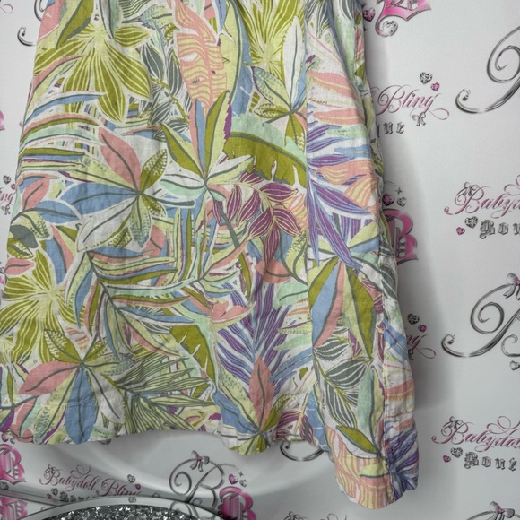 Dress 100% linen floral pastel tropical keyhole button seashell 🐚 pockets luxe - Picture 5 of 13